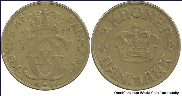 Denmark 2 Kroner 1940-Christian X