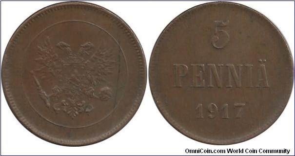 Finland-Kerenski Gov. 5 Penniä 1917