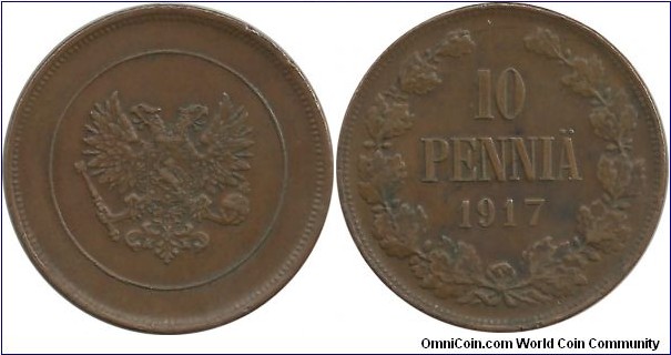Finland-Kerenski Gov. 10 Penniä 1917