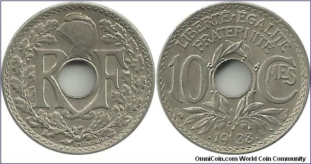 France 10 Centimes .1938.