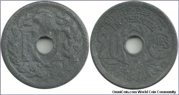 France 20 Centimes 1946-Zn