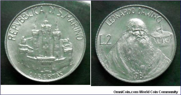 San Marino 2 lire.
1984, Leonardo da Vinci.