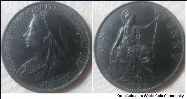 1899 penny, dug up colouration but EF detail