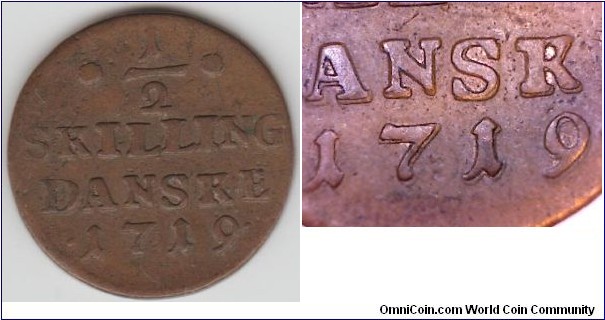 Double Die mint error 1/2 Skilling Danske 