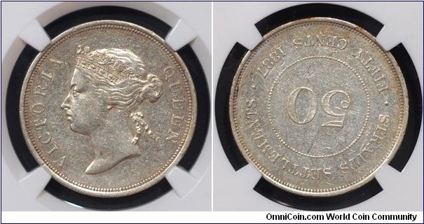 Q. Victoria 50cts 1887 AU Details Mintage 94,000