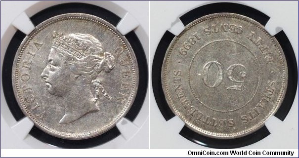 Q. Victoria 50cts 1899 AU Details Mintage 286,000