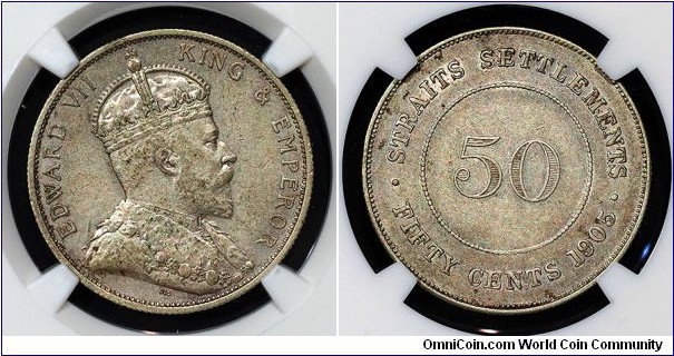 SS Kg Edward VII 1905 50cts XF45. Mintage 497,630 