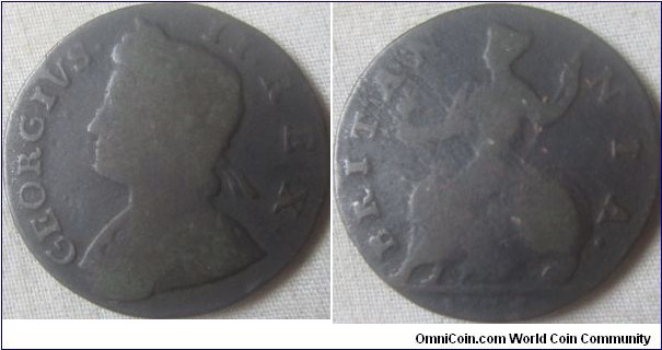 low grade halfpenny, possibly 1735