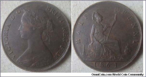 VF+ 1861 halfpenny 4+F?