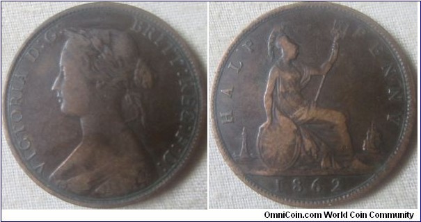 1862 Halfpenny almost fine