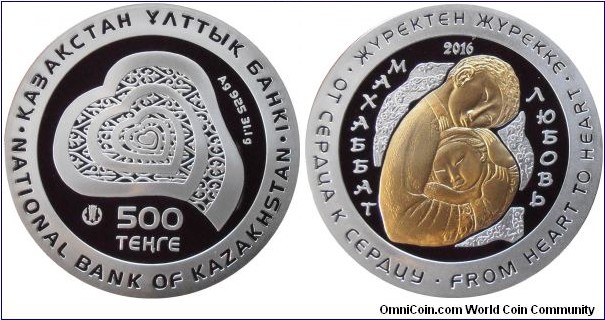 500 Tenge - Love - 31.1 g 0.925 silver Proof - mintage 3,000