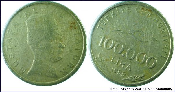 Turkey100BinLira-km1078-1999