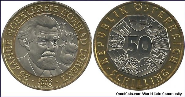 Austria 50 Schilling 1998-25th Year of Nobel Prize