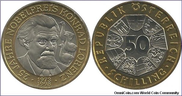 Austria 50 Schilling 1998-25th Year of Nobel Prize