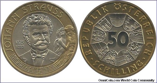 Austria 50 Schilling 1999-Centenial Death of Johann Strauss