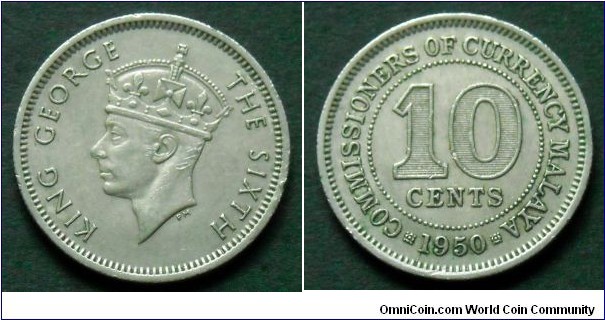 British Malaya 10 cents. 1950