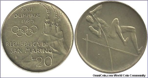 SanMarino 20 Lire 1980-XXII Olympiade Moscow