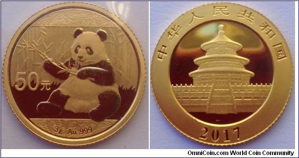 2017 3g China Gold Panda. Graded as MS69