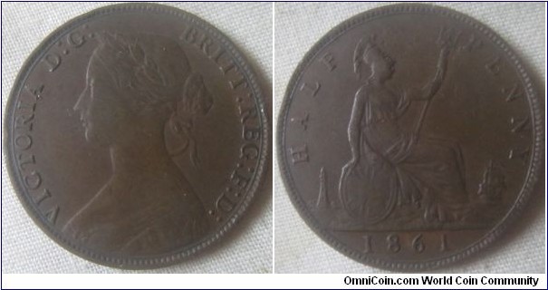 VF+ 1861 Halfpenny