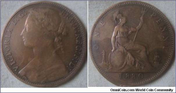 1880 penny Narrow date (9+j)
