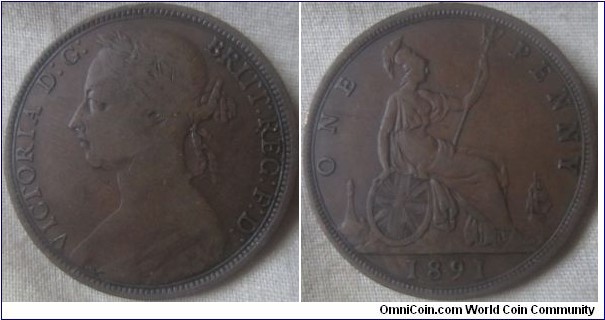 1891 penny fine grade