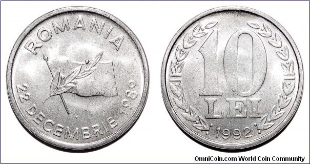 ROMANIA (REPUBLIC)~10 Lei 1992. Revolution: December 22, 1989