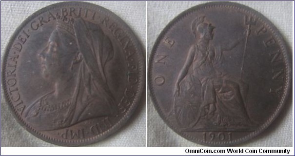 1901 penny EF grade
