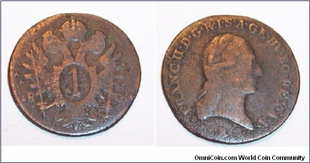 1 Kreuzer 
Mint mark B Kremnitz, Hungary
Archduke Francis II 1792–1804