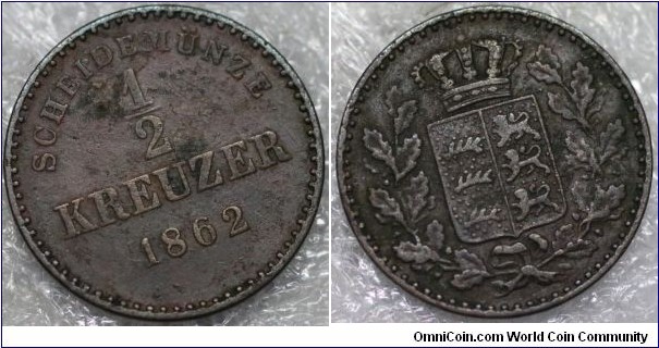 German State of Wurttemburg 1-2 Kreuzer 
William I 1781–1864