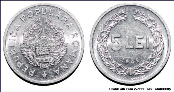 ROMANIA (PEOPLES REPUBLIC)~5 Lei 1949