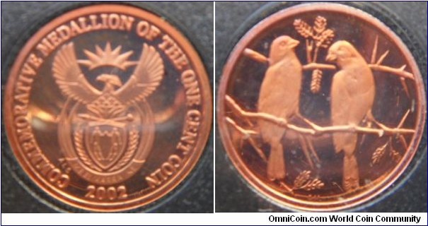 2002 Proof Set - Commemorative medallion of the one Cent. 2001 last issue