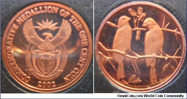 2002 Proof Set - Commemorative medallion of the one Cent. 2001 last issue