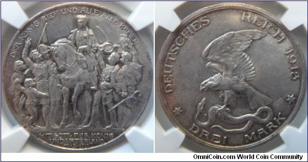 Prussia - 1913A - Napoleon defeat - NGC Graded