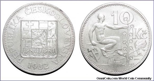 CZECHOSLOVAKIA (REPUBLIC)~10 Koruna 1932