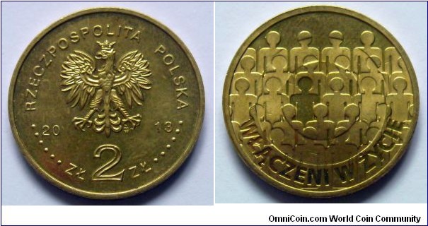 Poland 2 złote.
2013, 50th Anniversary of the Polish Society for the Mantally Handicapped.