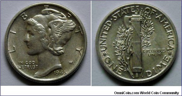 1945 Mercury dime