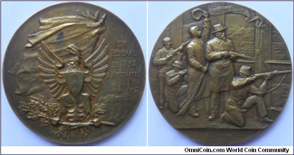 Swiss 1898 Bronze Medal Shooting Fest Neuchatel Eagle R-970A