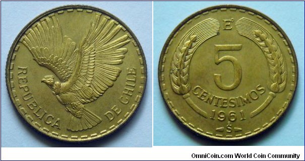 Chile 5 centesimos.
1961, Very low mintage of 12.000 pieces.
