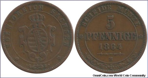Deutschland-Saxony 5 Pfennige 1864B