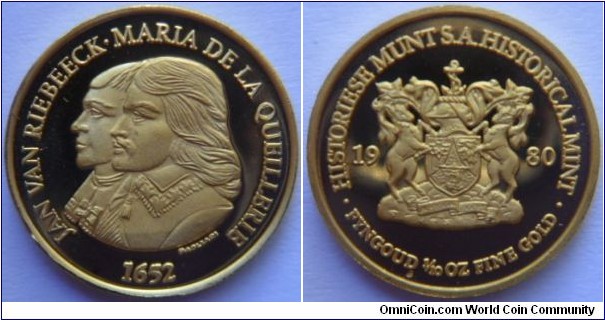 1980 Van Riebeeck Gold Pound Medal Set 1/10 Ounce