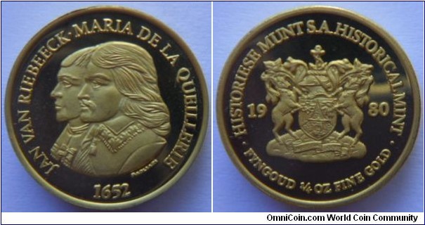 1980 Van Riebeeck Gold Pound Medal Set 1/4 Ounce