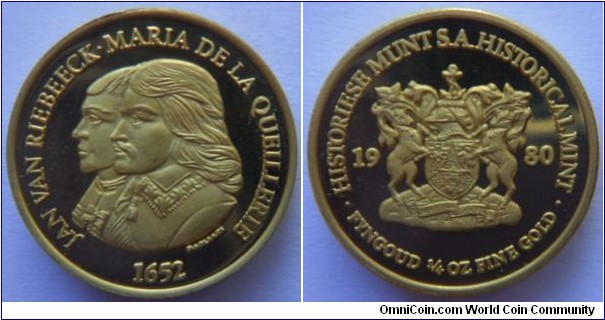 1980 Van Riebeeck Gold Pound Medal Set 1/4 Ounce