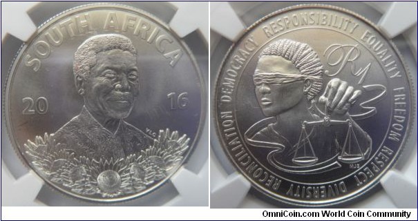 Mandela Silver 1 Rand - NGC Mint State