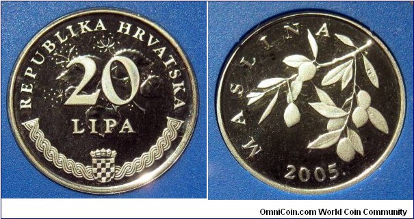 Croatia 20 lipa.
Proof from 2005 mint set. Mintage: 2.000 pieces.