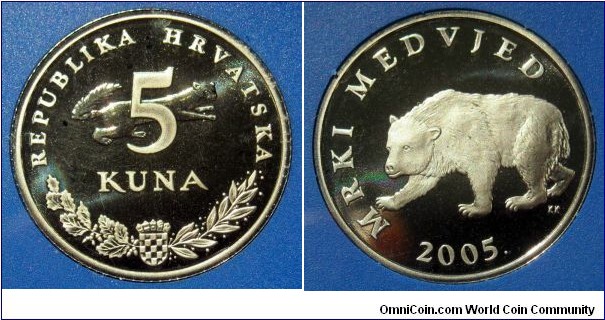 Croatia 5 kuna.
Proof from 2005 mint set. Mintage: 2.000 pieces.