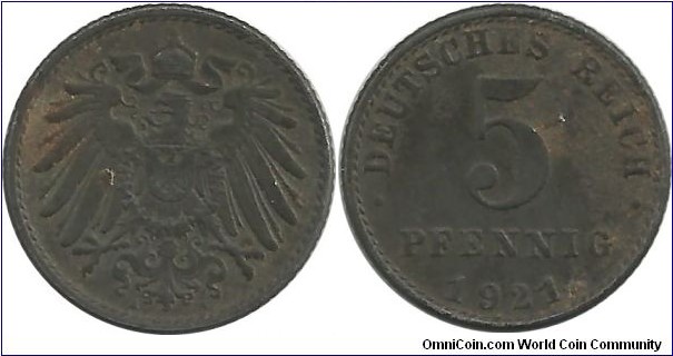 Germany-WeimarR. 5 Pfennig 1921A(Fe)