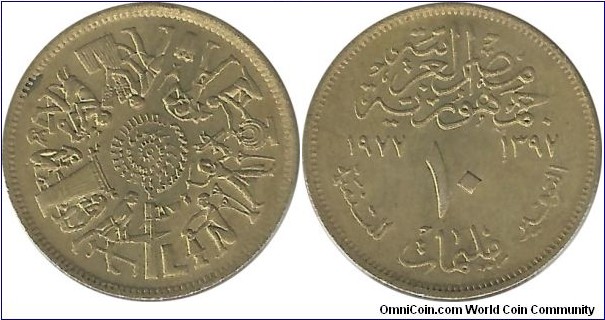 Egypt 10 Milliemes AH1397-1977-FAO