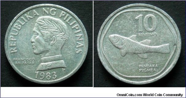 Philippines 10 sentimos.
1983, Error lettering PYGMEA