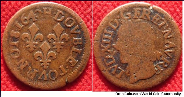 Louis XIII Double Tournois H Mint Mark=La Rochelle Type De Warin