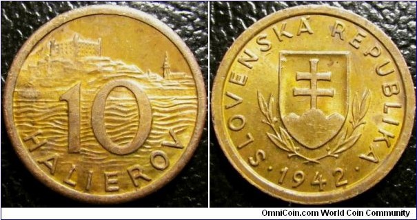 Slovakia 1942 10 halierov. Nice condition! Weight: 1.65g